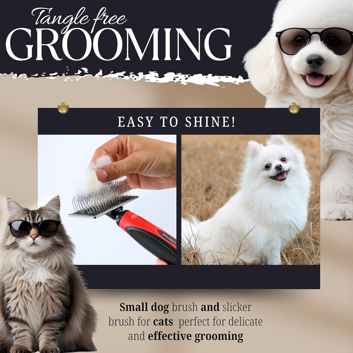 Dog Slicker Brush - Large - Protective Ball Tipped Pins Massages Pet Skin - Professional Groomer Dog Brush for Goldendoodle - Golden Retriever Brush (Large Size)