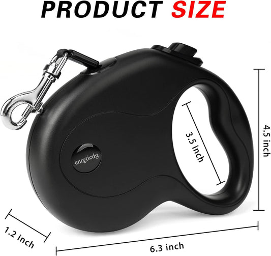 16Ft Retractable Dog Leash,Light Weight Leash for Small to Medium Dogs/Cats Up to 50lbs,Stainless Steel Spring Strong Nylon Tape, Tangle Free, One-Handed Brake.(Black)