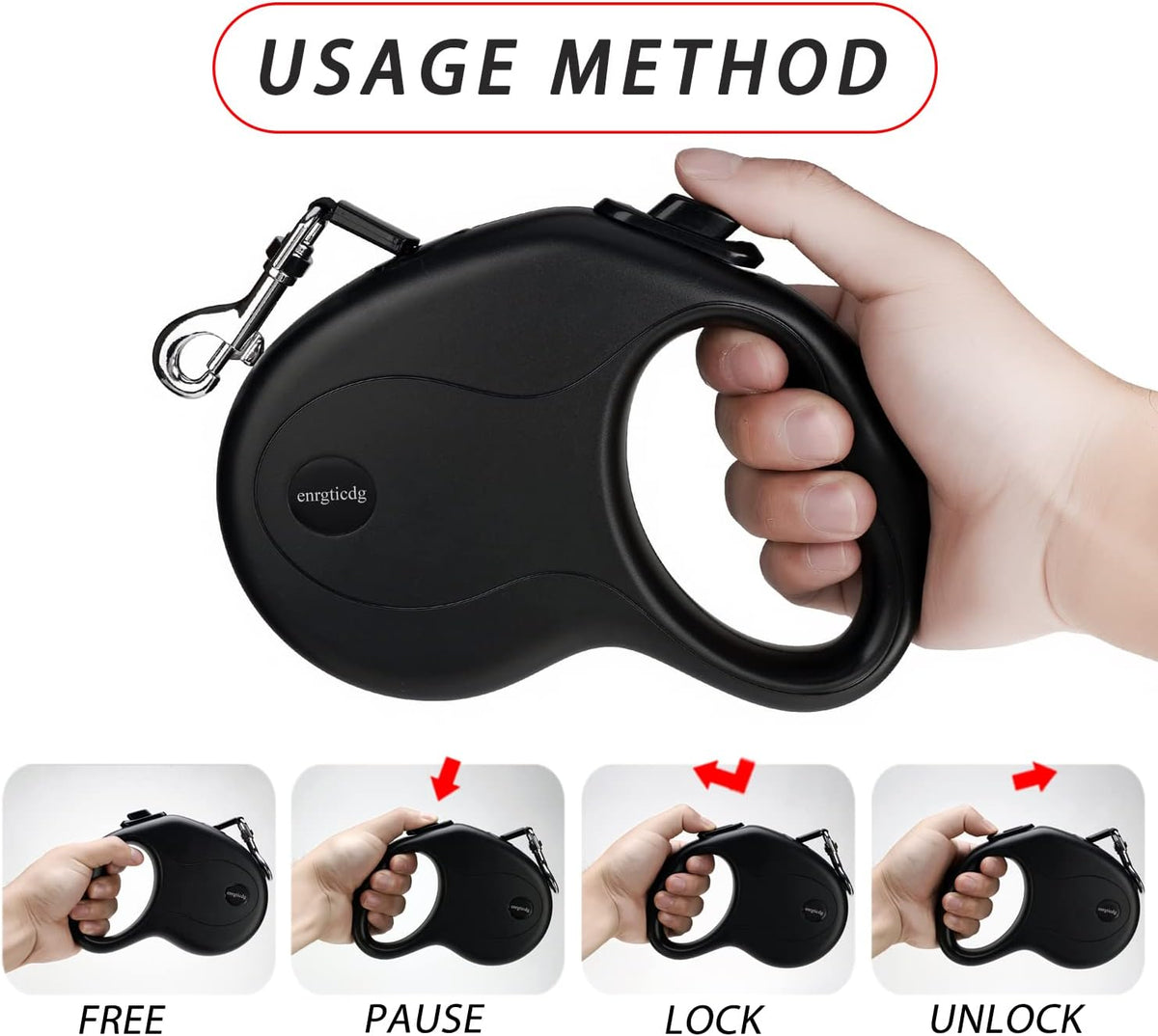 16Ft Retractable Dog Leash,Light Weight Leash for Small to Medium Dogs/Cats Up to 50lbs,Stainless Steel Spring Strong Nylon Tape, Tangle Free, One-Handed Brake.(Black)