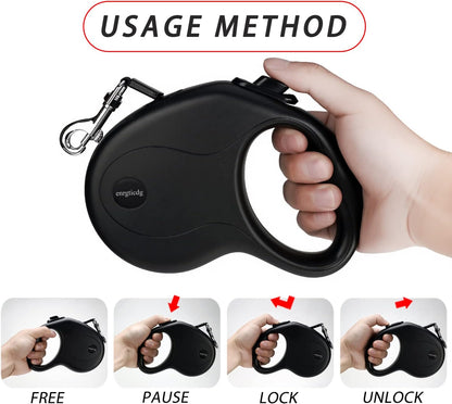 16Ft Retractable Dog Leash,Light Weight Leash for Small to Medium Dogs/Cats Up to 50lbs,Stainless Steel Spring Strong Nylon Tape, Tangle Free, One-Handed Brake.(Black)