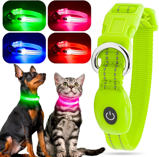 Light up Dog Collars, USB Rechargeable LED Dog Collar, Adjustable LED Cat Collar, Durable Flashing Collar for Cats, Puppy, Small, Medium, Large Dogs (Green, XS)