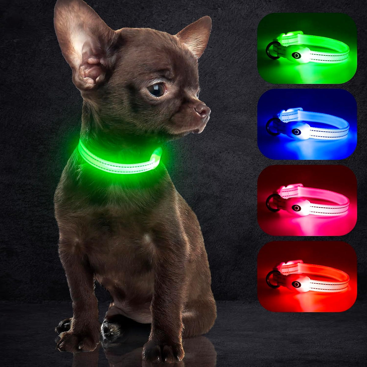 Light up Dog Collars, USB Rechargeable LED Dog Collar, Adjustable LED Cat Collar, Durable Flashing Collar for Cats, Puppy, Small, Medium, Large Dogs (Green, XS)
