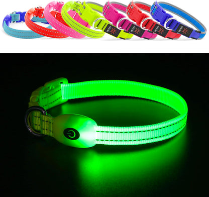 Light up Dog Collars, USB Rechargeable LED Dog Collar, Adjustable LED Cat Collar, Durable Flashing Collar for Cats, Puppy, Small, Medium, Large Dogs (Green, XS)