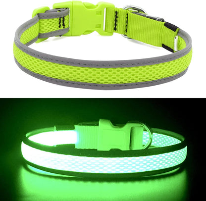 Light up Dog Collars, USB Rechargeable LED Dog Collar, Adjustable LED Cat Collar, Durable Flashing Collar for Cats, Puppy, Small, Medium, Large Dogs (Green, XS)