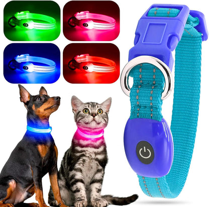 Light up Dog Collars, USB Rechargeable LED Dog Collar, Adjustable LED Cat Collar, Durable Flashing Collar for Cats, Puppy, Small, Medium, Large Dogs (Green, XS)