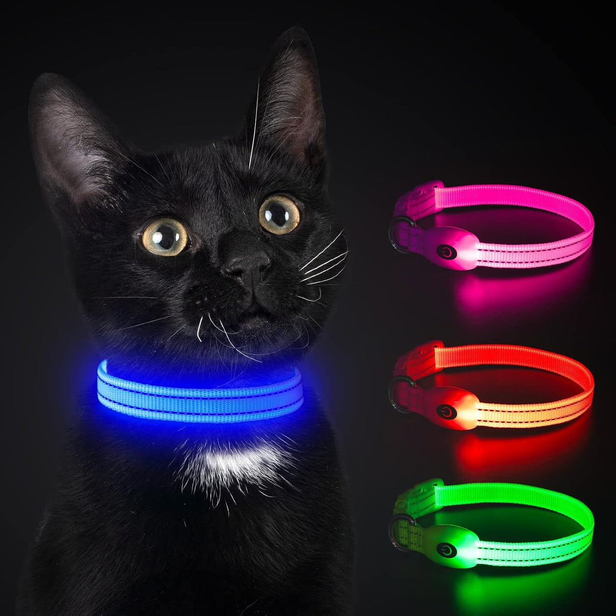 Light up Dog Collars, USB Rechargeable LED Dog Collar, Adjustable LED Cat Collar, Durable Flashing Collar for Cats, Puppy, Small, Medium, Large Dogs (Green, XS)