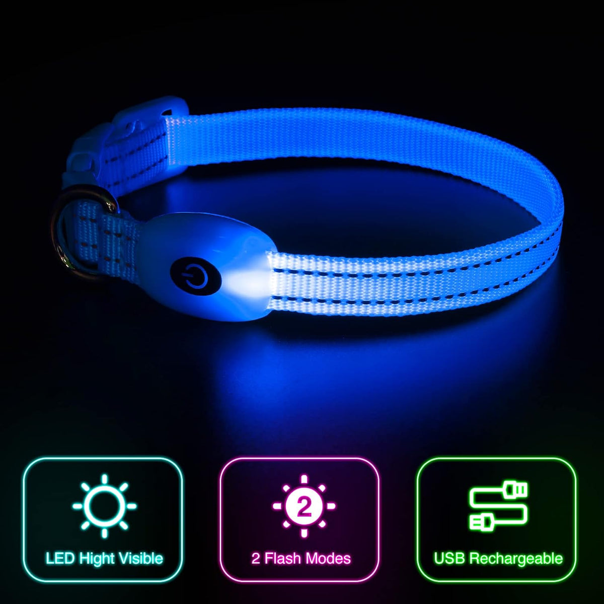 Light up Dog Collars, USB Rechargeable LED Dog Collar, Adjustable LED Cat Collar, Durable Flashing Collar for Cats, Puppy, Small, Medium, Large Dogs (Green, XS)