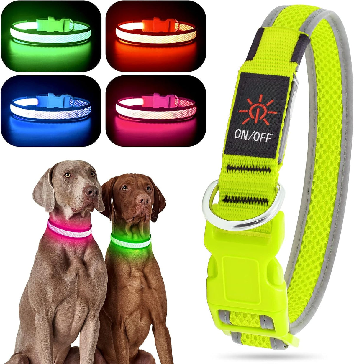 Light up Dog Collars, USB Rechargeable LED Dog Collar, Adjustable LED Cat Collar, Durable Flashing Collar for Cats, Puppy, Small, Medium, Large Dogs (Green, XS)