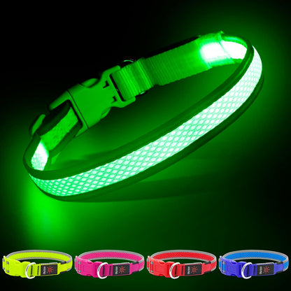 Light up Dog Collars, USB Rechargeable LED Dog Collar, Adjustable LED Cat Collar, Durable Flashing Collar for Cats, Puppy, Small, Medium, Large Dogs (Green, XS)