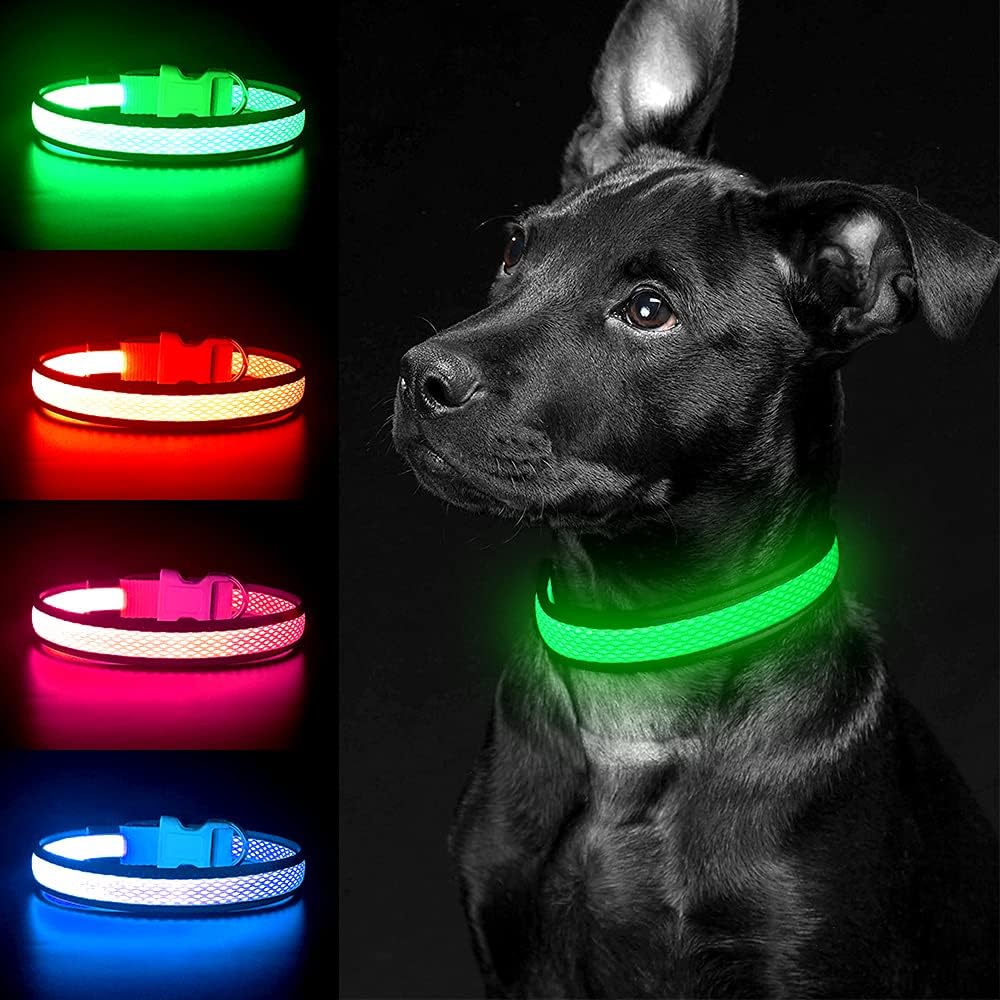 Light up Dog Collars, USB Rechargeable LED Dog Collar, Adjustable LED Cat Collar, Durable Flashing Collar for Cats, Puppy, Small, Medium, Large Dogs (Green, XS)
