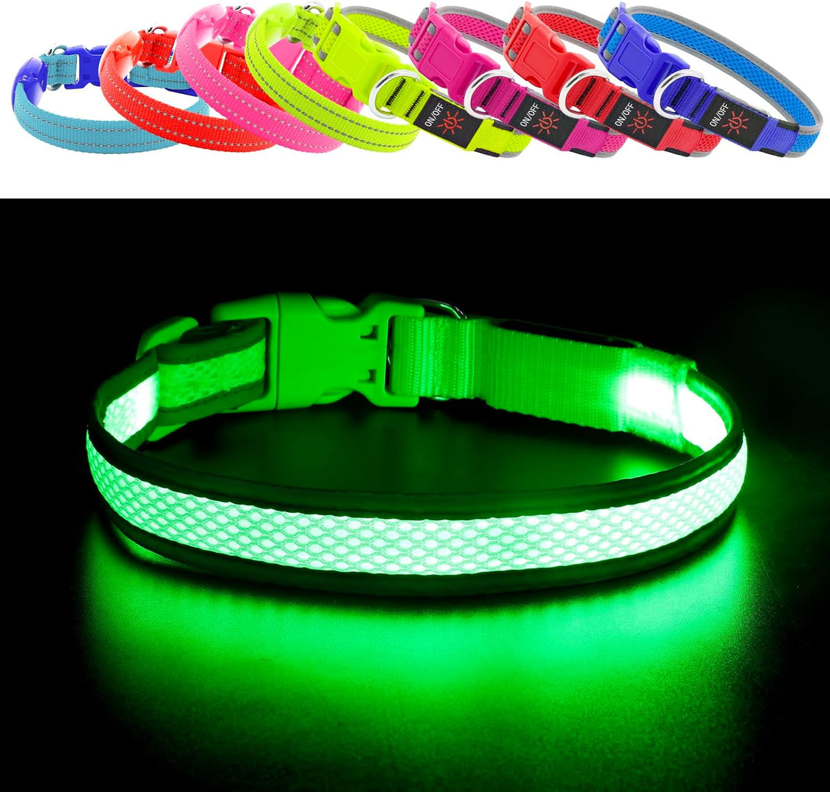 Light up Dog Collars, USB Rechargeable LED Dog Collar, Adjustable LED Cat Collar, Durable Flashing Collar for Cats, Puppy, Small, Medium, Large Dogs (Green, XS)