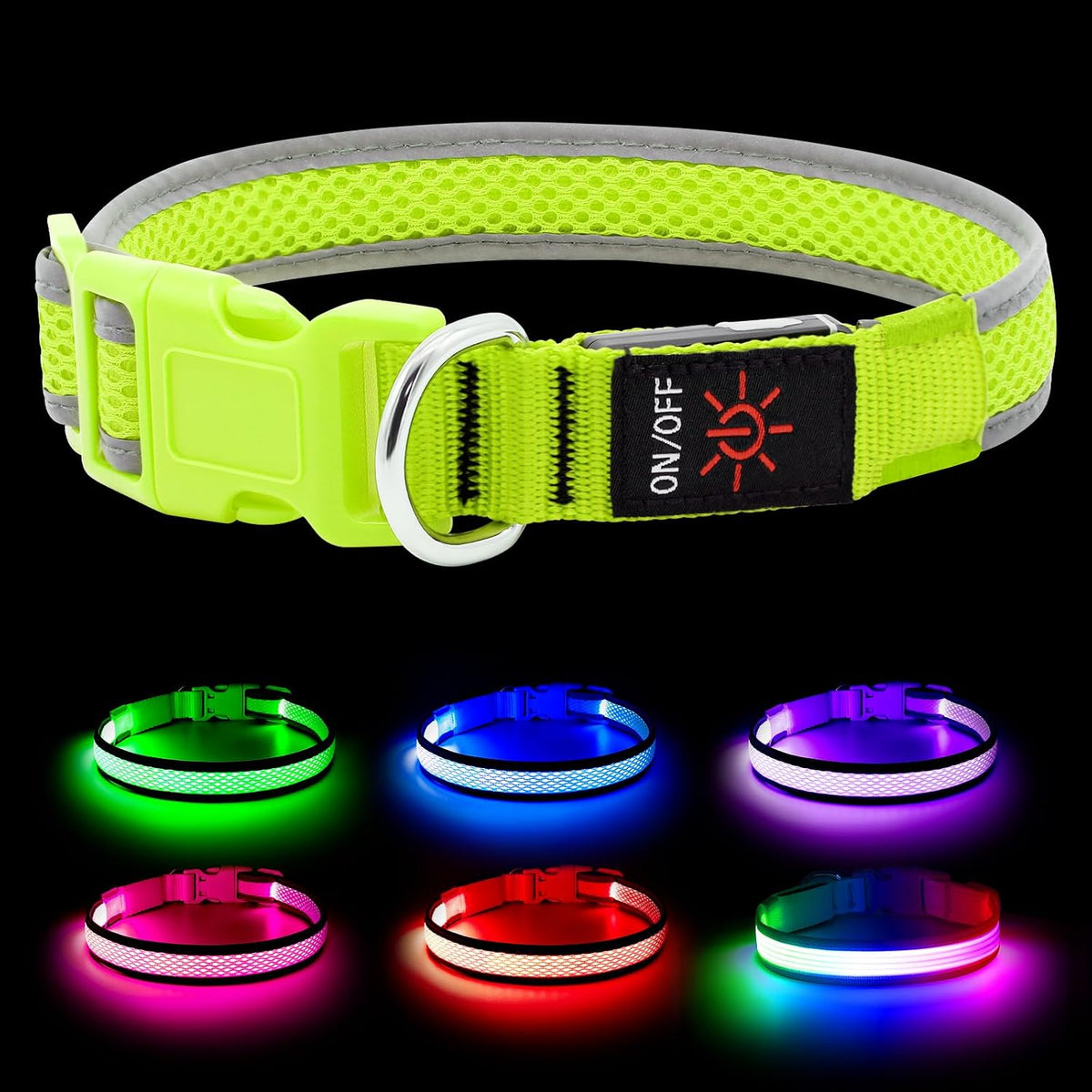 Light up Dog Collars, USB Rechargeable LED Dog Collar, Adjustable LED Cat Collar, Durable Flashing Collar for Cats, Puppy, Small, Medium, Large Dogs (Green, XS)