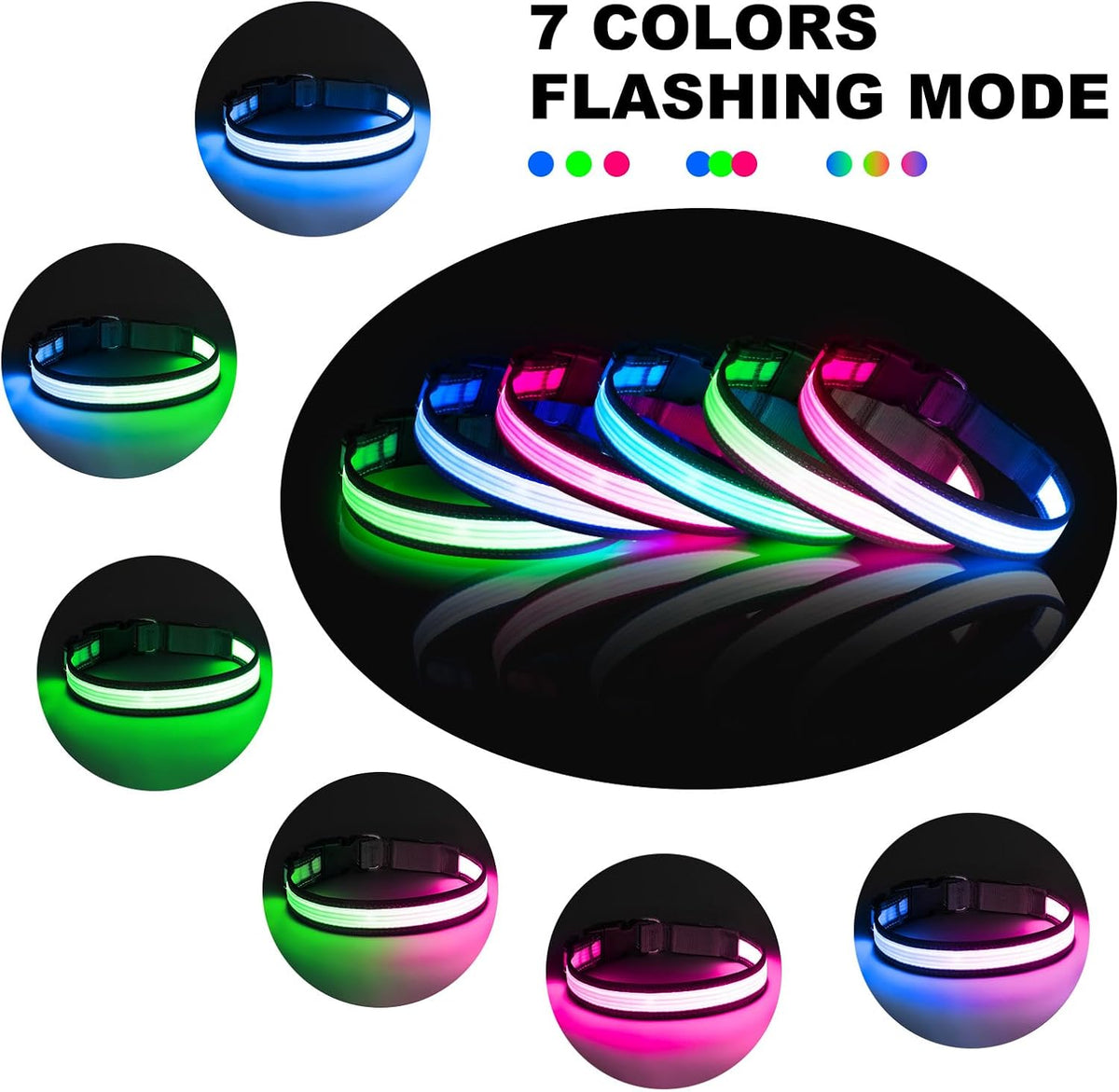 Light up Dog Collars, USB Rechargeable LED Dog Collar, Adjustable LED Cat Collar, Durable Flashing Collar for Cats, Puppy, Small, Medium, Large Dogs (Green, XS)
