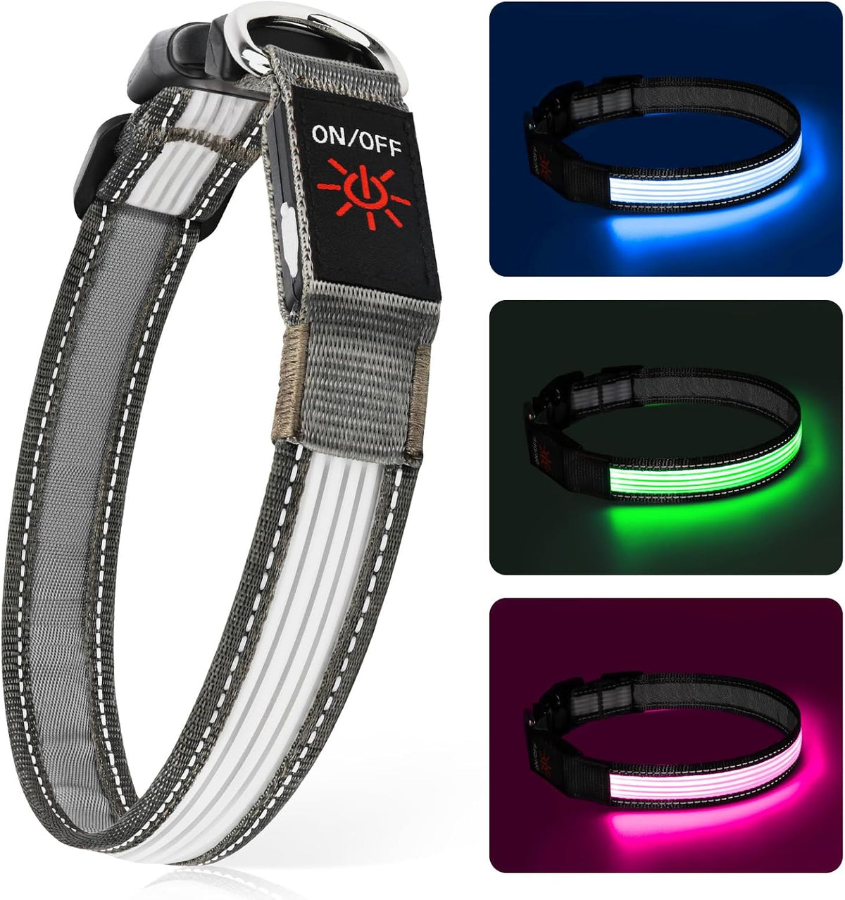 Light up Dog Collars, USB Rechargeable LED Dog Collar, Adjustable LED Cat Collar, Durable Flashing Collar for Cats, Puppy, Small, Medium, Large Dogs (Green, XS)