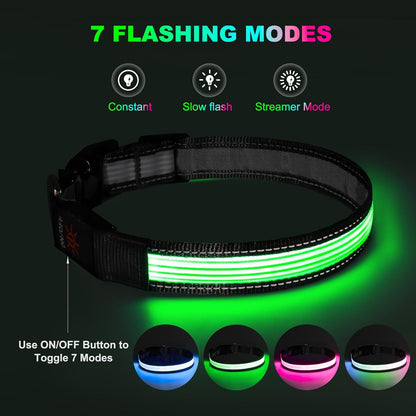 Light up Dog Collars, USB Rechargeable LED Dog Collar, Adjustable LED Cat Collar, Durable Flashing Collar for Cats, Puppy, Small, Medium, Large Dogs (Green, XS)