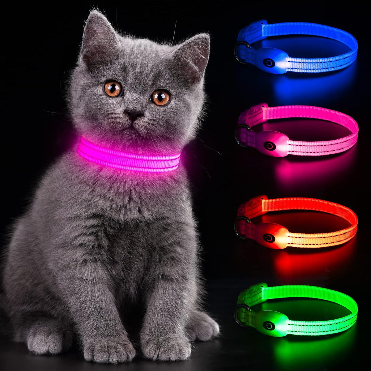 Light up Dog Collars, USB Rechargeable LED Dog Collar, Adjustable LED Cat Collar, Durable Flashing Collar for Cats, Puppy, Small, Medium, Large Dogs (Green, XS)