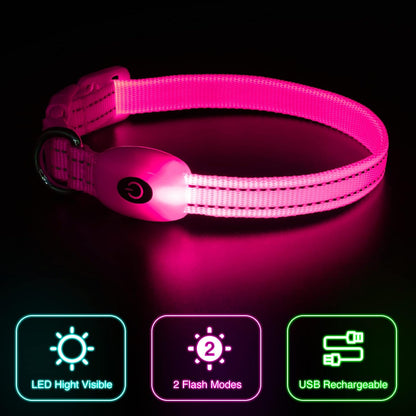 Light up Dog Collars, USB Rechargeable LED Dog Collar, Adjustable LED Cat Collar, Durable Flashing Collar for Cats, Puppy, Small, Medium, Large Dogs (Green, XS)