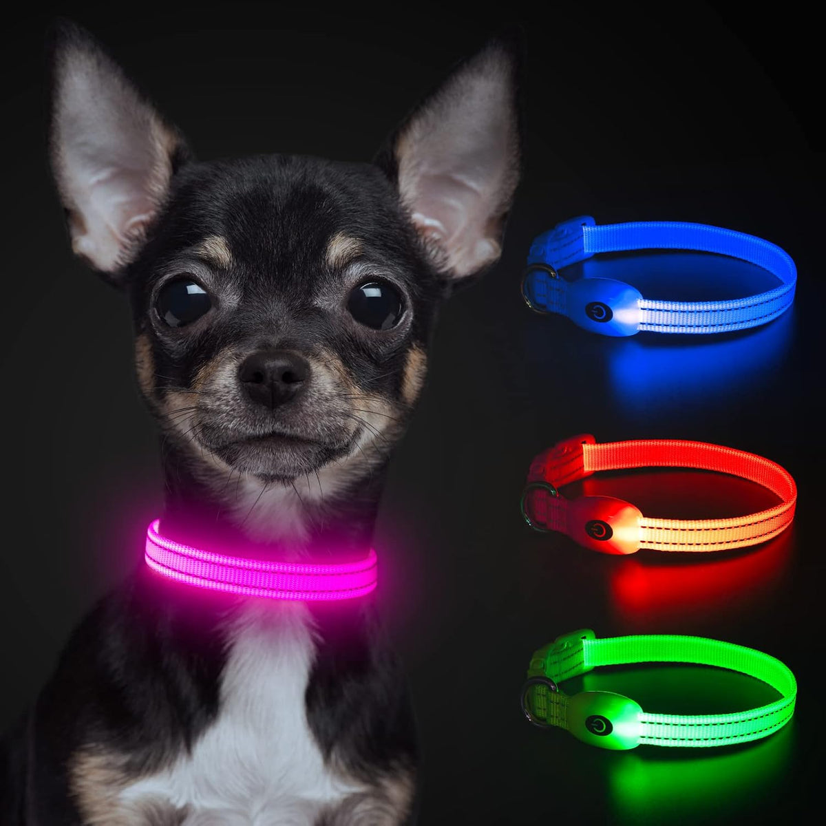Light up Dog Collars, USB Rechargeable LED Dog Collar, Adjustable LED Cat Collar, Durable Flashing Collar for Cats, Puppy, Small, Medium, Large Dogs (Green, XS)