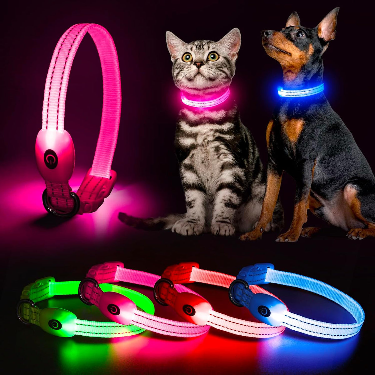 Light up Dog Collars, USB Rechargeable LED Dog Collar, Adjustable LED Cat Collar, Durable Flashing Collar for Cats, Puppy, Small, Medium, Large Dogs (Green, XS)