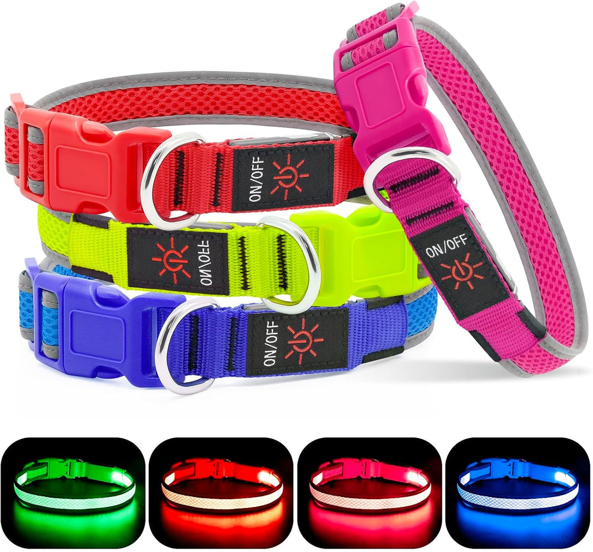 Light up Dog Collars, USB Rechargeable LED Dog Collar, Adjustable LED Cat Collar, Durable Flashing Collar for Cats, Puppy, Small, Medium, Large Dogs (Green, XS)