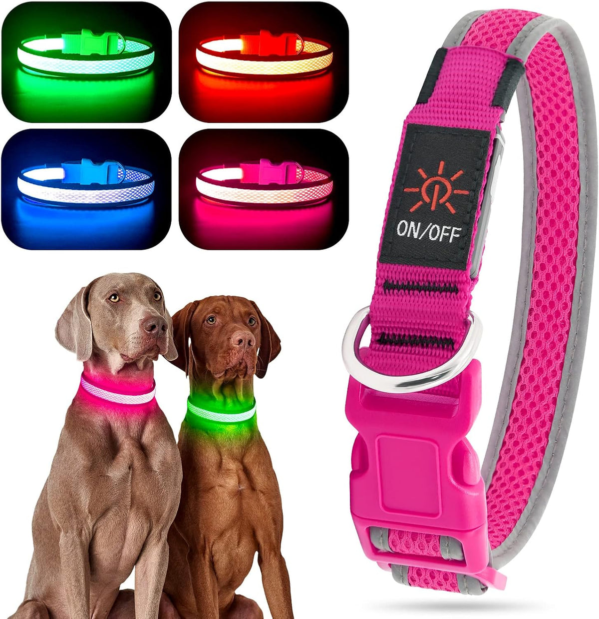 Light up Dog Collars, USB Rechargeable LED Dog Collar, Adjustable LED Cat Collar, Durable Flashing Collar for Cats, Puppy, Small, Medium, Large Dogs (Green, XS)