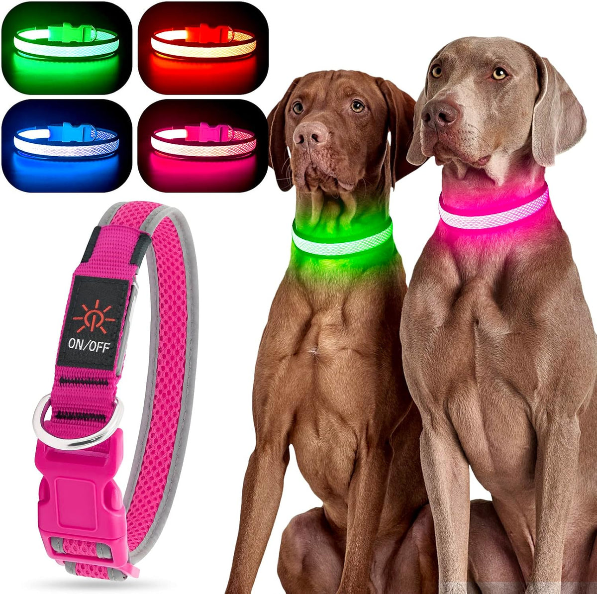 Light up Dog Collars, USB Rechargeable LED Dog Collar, Adjustable LED Cat Collar, Durable Flashing Collar for Cats, Puppy, Small, Medium, Large Dogs (Green, XS)