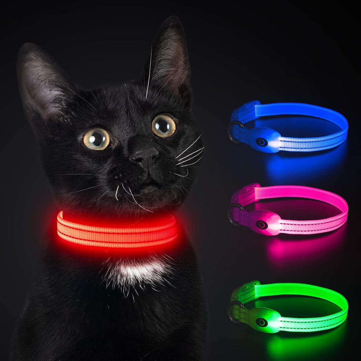 Light up Dog Collars, USB Rechargeable LED Dog Collar, Adjustable LED Cat Collar, Durable Flashing Collar for Cats, Puppy, Small, Medium, Large Dogs (Green, XS)