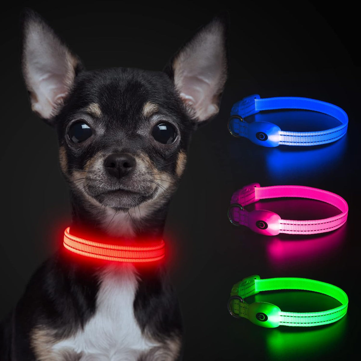 Light up Dog Collars, USB Rechargeable LED Dog Collar, Adjustable LED Cat Collar, Durable Flashing Collar for Cats, Puppy, Small, Medium, Large Dogs (Green, XS)