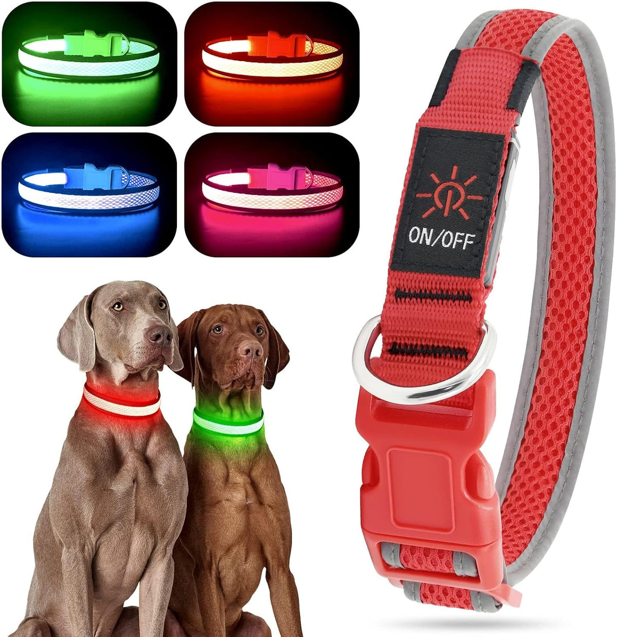 Light up Dog Collars, USB Rechargeable LED Dog Collar, Adjustable LED Cat Collar, Durable Flashing Collar for Cats, Puppy, Small, Medium, Large Dogs (Green, XS)