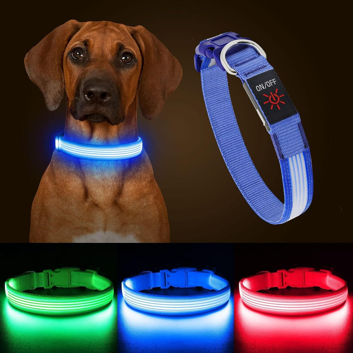 Light up Dog Collars, USB Rechargeable LED Dog Collar, Adjustable LED Cat Collar, Durable Flashing Collar for Cats, Puppy, Small, Medium, Large Dogs (Green, XS)