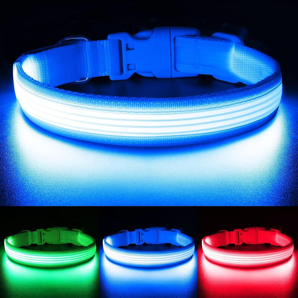 Light up Dog Collars, USB Rechargeable LED Dog Collar, Adjustable LED Cat Collar, Durable Flashing Collar for Cats, Puppy, Small, Medium, Large Dogs (Green, XS)