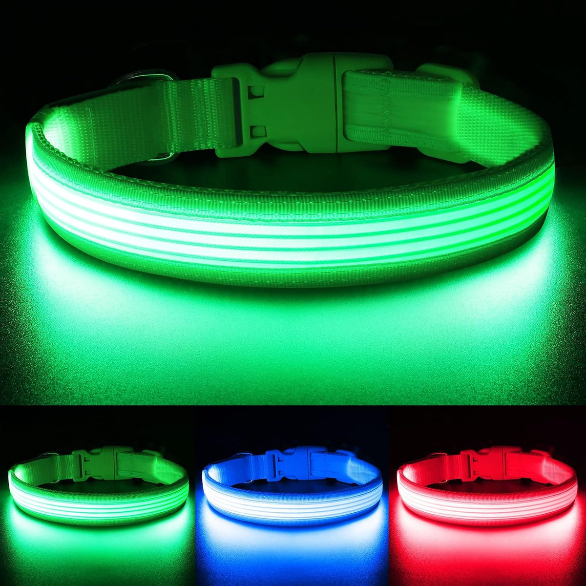 Light up Dog Collars, USB Rechargeable LED Dog Collar, Adjustable LED Cat Collar, Durable Flashing Collar for Cats, Puppy, Small, Medium, Large Dogs (Green, XS)