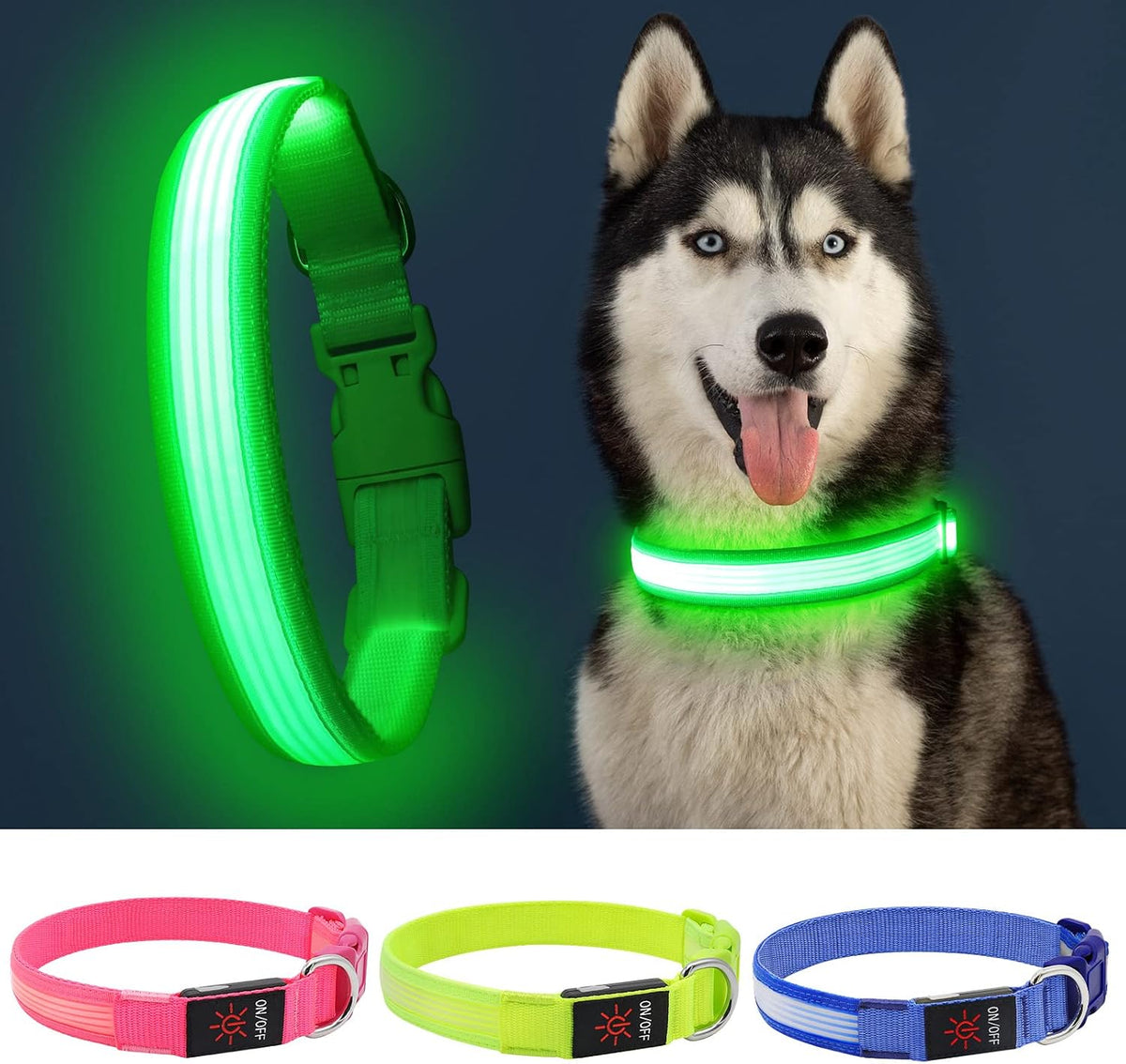 Light up Dog Collars, USB Rechargeable LED Dog Collar, Adjustable LED Cat Collar, Durable Flashing Collar for Cats, Puppy, Small, Medium, Large Dogs (Green, XS)
