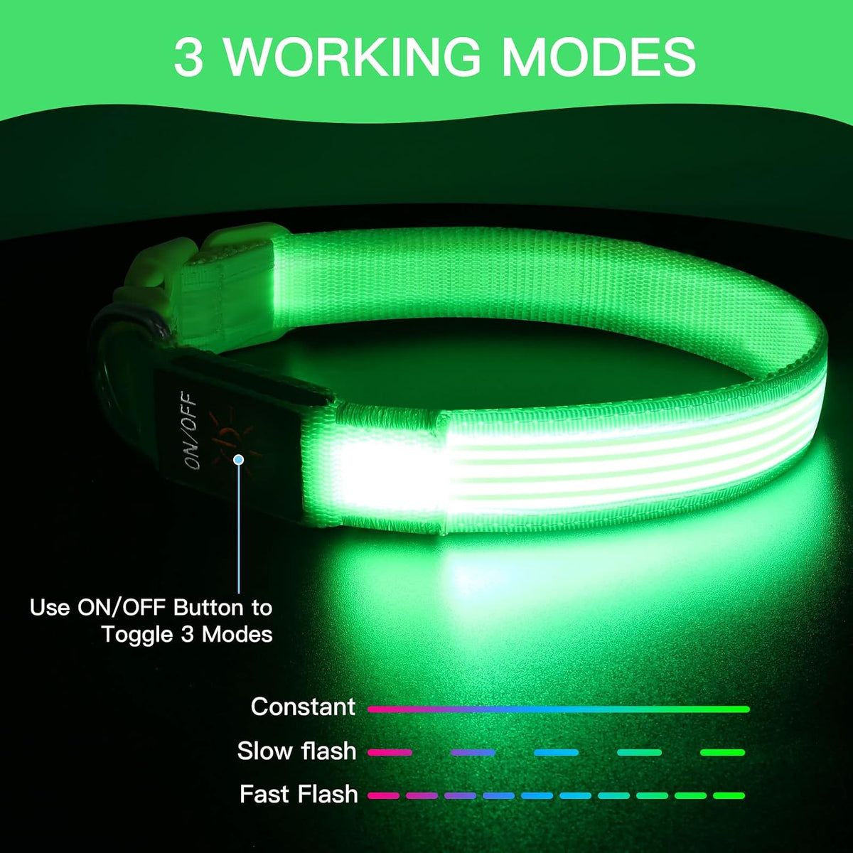Light up Dog Collars, USB Rechargeable LED Dog Collar, Adjustable LED Cat Collar, Durable Flashing Collar for Cats, Puppy, Small, Medium, Large Dogs (Green, XS)