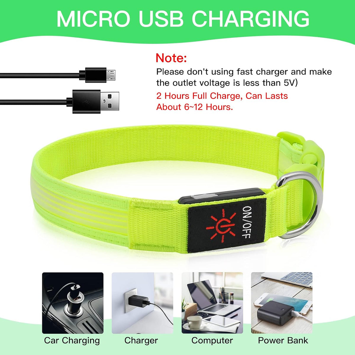 Light up Dog Collars, USB Rechargeable LED Dog Collar, Adjustable LED Cat Collar, Durable Flashing Collar for Cats, Puppy, Small, Medium, Large Dogs (Green, XS)