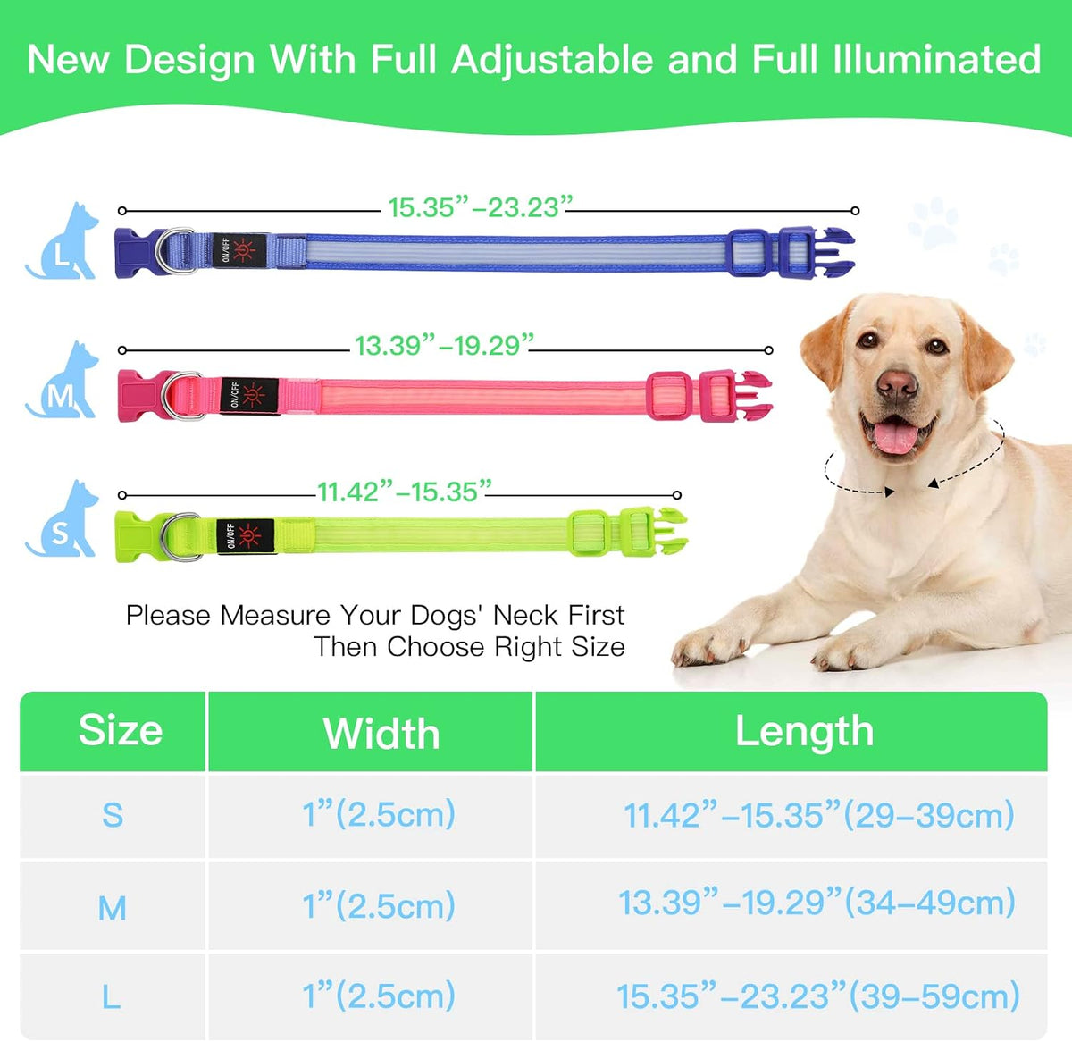 Light up Dog Collars, USB Rechargeable LED Dog Collar, Adjustable LED Cat Collar, Durable Flashing Collar for Cats, Puppy, Small, Medium, Large Dogs (Green, XS)