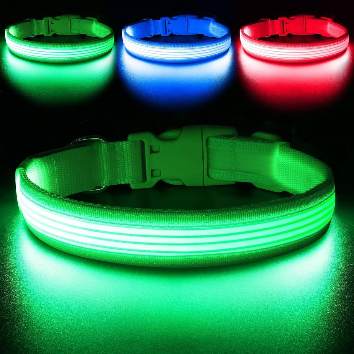 Light up Dog Collars, USB Rechargeable LED Dog Collar, Adjustable LED Cat Collar, Durable Flashing Collar for Cats, Puppy, Small, Medium, Large Dogs (Green, XS)