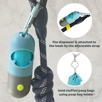 Dog Poop Bag Dispenser with Built-in LED Flashlight and Metal Clip for Leash, Pet Waste Bag Holder, Dog Walking Accessory, Crystal Blue