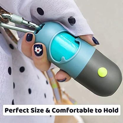 Dog Poop Bag Dispenser with Built-in LED Flashlight and Metal Clip for Leash, Pet Waste Bag Holder, Dog Walking Accessory, Crystal Blue