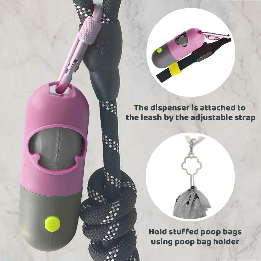 Dog Poop Bag Dispenser with Built-in LED Flashlight and Metal Clip for Leash, Pet Waste Bag Holder, Dog Walking Accessory, Crystal Blue