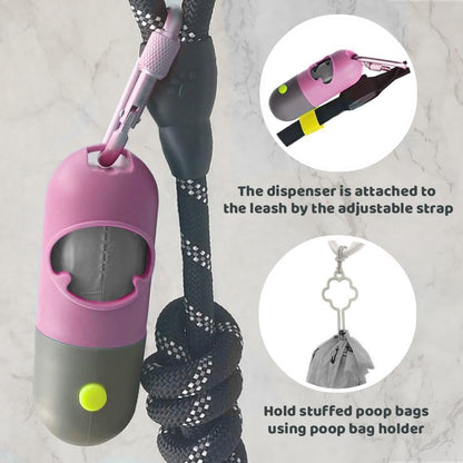 Dog Poop Bag Dispenser with Built-in LED Flashlight and Metal Clip for Leash, Pet Waste Bag Holder, Dog Walking Accessory, Crystal Blue