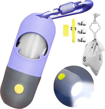 Dog Poop Bag Dispenser with Built-in LED Flashlight and Metal Clip for Leash, Pet Waste Bag Holder, Dog Walking Accessory, Crystal Blue
