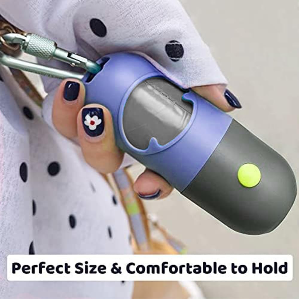Dog Poop Bag Dispenser with Built-in LED Flashlight and Metal Clip for Leash, Pet Waste Bag Holder, Dog Walking Accessory, Crystal Blue