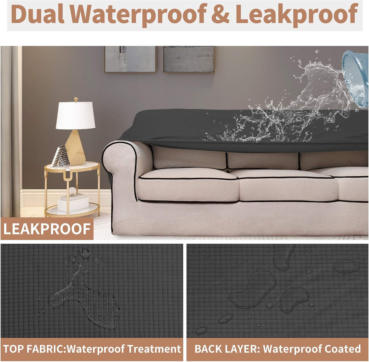 100% Waterproof Couch Cover, 3 Cushion Couch Slipcover for Sofa