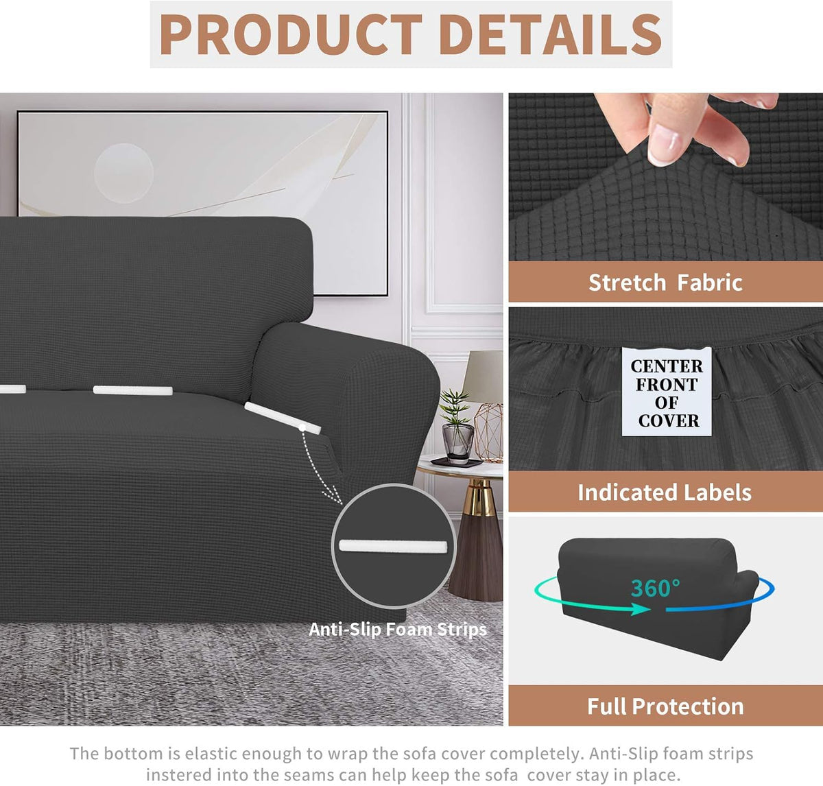 100% Waterproof Couch Cover, 3 Cushion Couch Slipcover for Sofa