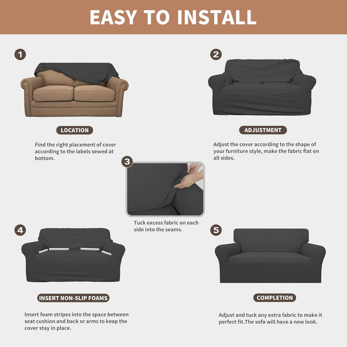 100% Waterproof Couch Cover, 3 Cushion Couch Slipcover for Sofa