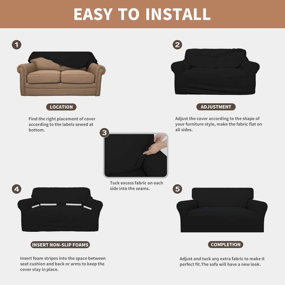 100% Waterproof Couch Cover, 3 Cushion Couch Slipcover for Sofa
