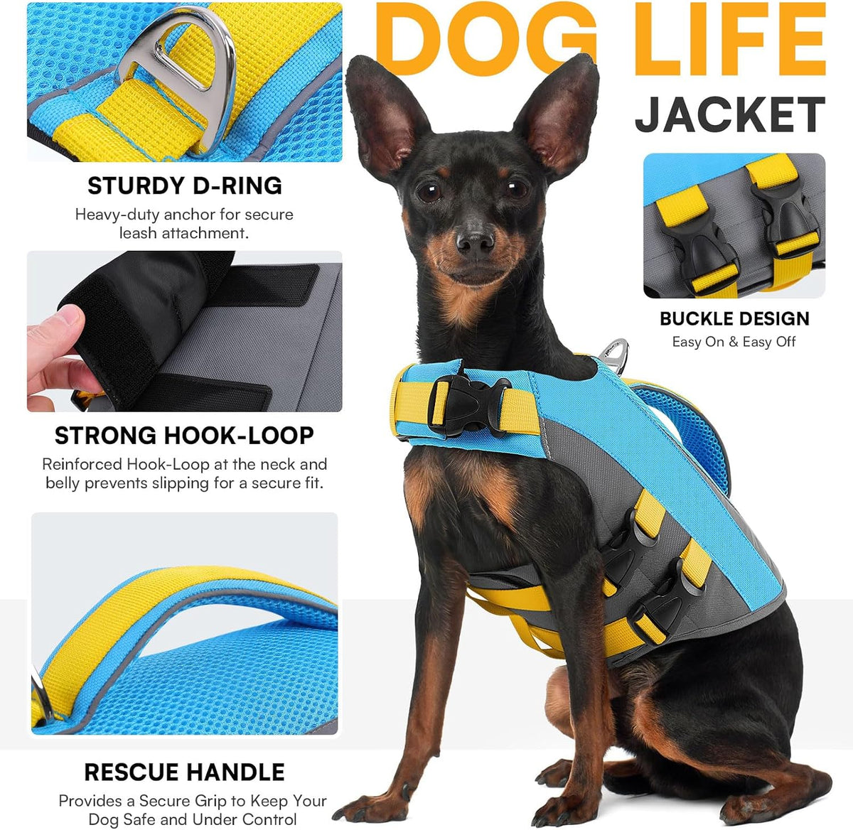 Dog Life Vest for Swimming Boating, Adjustable Medium Dog lifejacket with Durable Rescue Handle, Puppy Life Vest with Enhanced Buoyancy for Swimming Pool Beach Boating, Blue, M