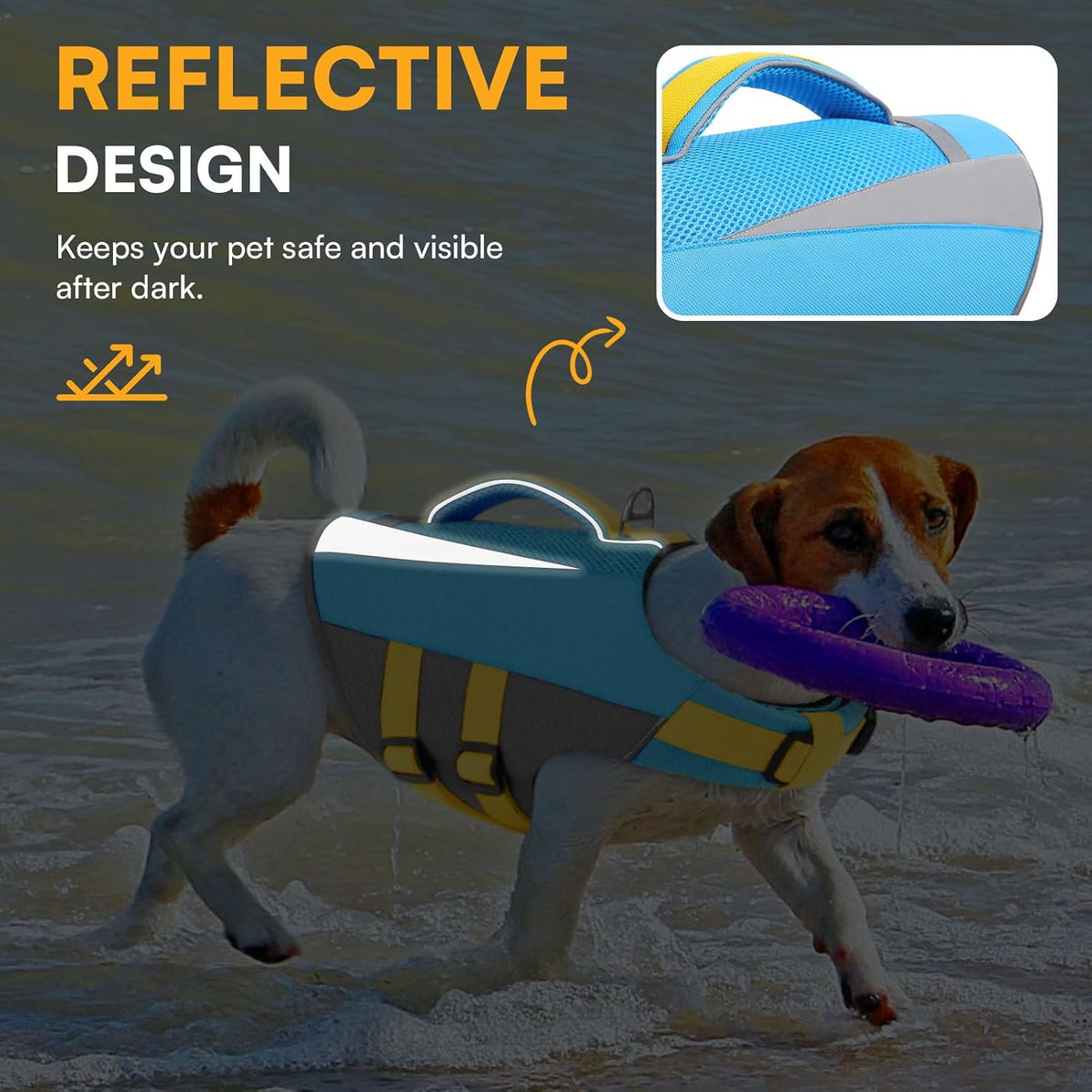 Dog Life Vest for Swimming Boating, Adjustable Medium Dog lifejacket with Durable Rescue Handle, Puppy Life Vest with Enhanced Buoyancy for Swimming Pool Beach Boating, Blue, M