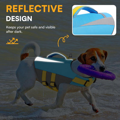 Dog Life Vest for Swimming Boating, Adjustable Medium Dog lifejacket with Durable Rescue Handle, Puppy Life Vest with Enhanced Buoyancy for Swimming Pool Beach Boating, Blue, M